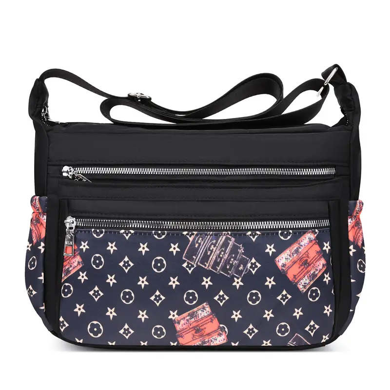 Printed Cartoon Shoulder Bag for Women Black Nylon - Image 5