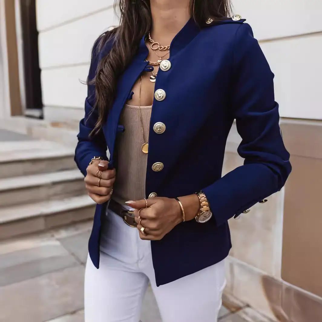 2025 Long Sleeve Slim Fit Buttoned Suit Jacket Brown - Image 13
