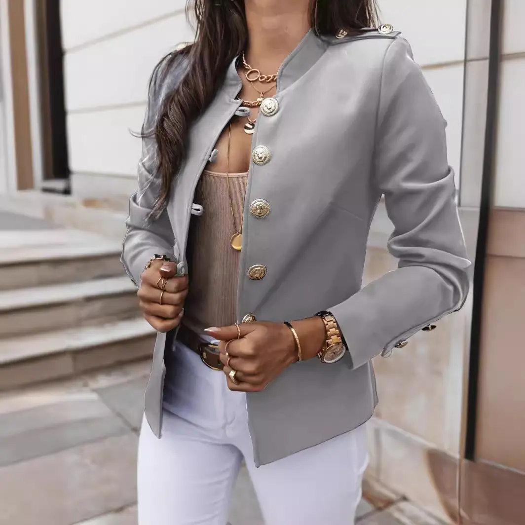 2025 Long Sleeve Slim Fit Buttoned Suit Jacket Brown - Image 14