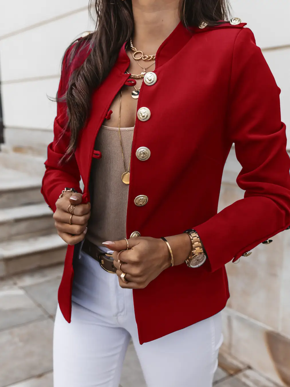 2025 Long Sleeve Slim Fit Buttoned Suit Jacket Brown - Image 4