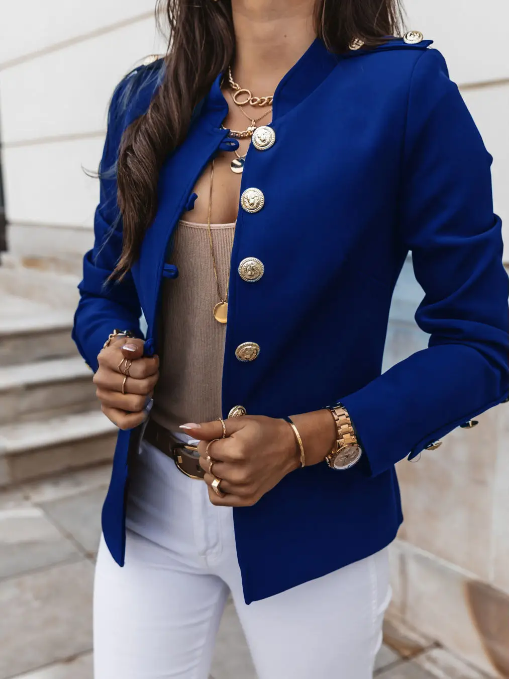 2025 Long Sleeve Slim Fit Buttoned Suit Jacket Brown - Image 9