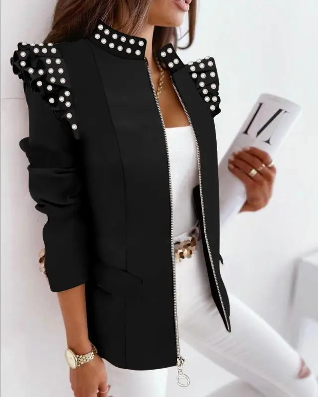 2025 Ruffled Zipper Plaid Jacket for Women — feature 70