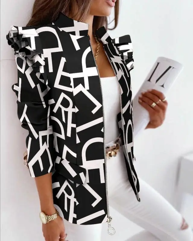 2025 Ruffled Zipper Plaid Jacket for Women — feature 71