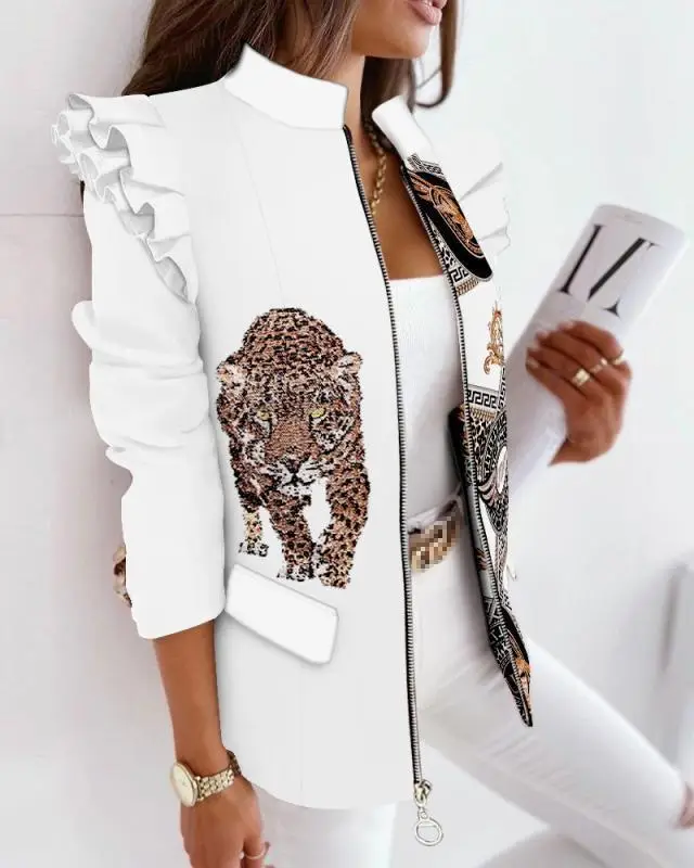 2025 Ruffled Zipper Plaid Jacket for Women - Image 8
