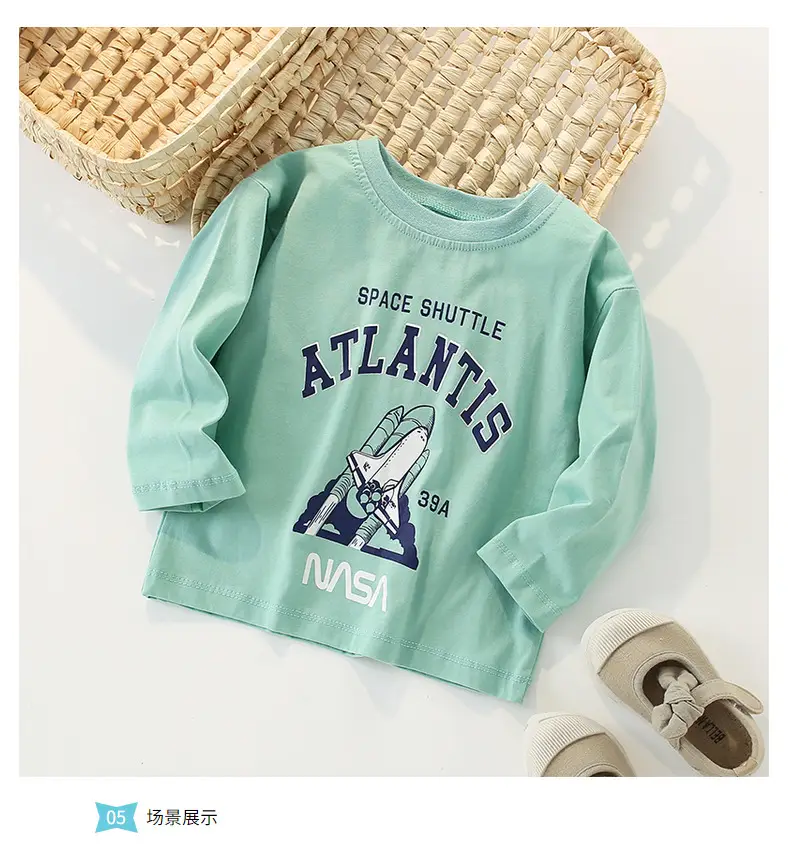 Children's Space Shuttle Long Sleeve T-Shirt Mint Blue — feature 10