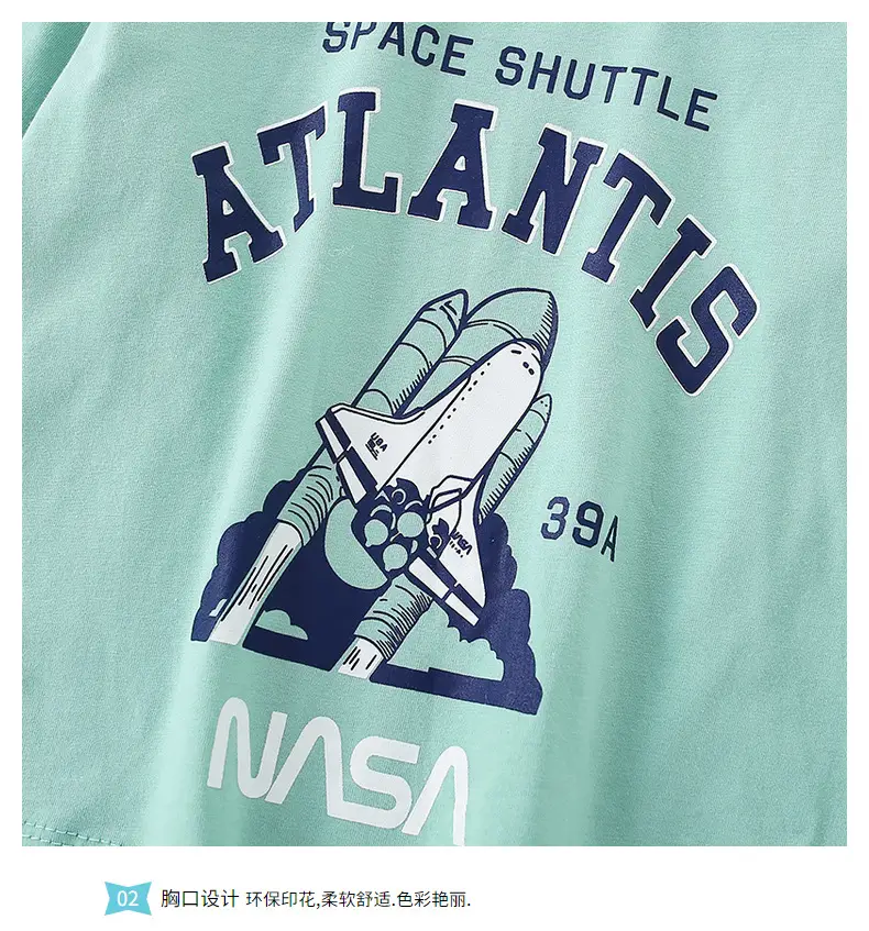 Children's Space Shuttle Long Sleeve T-Shirt Mint Blue — feature 7