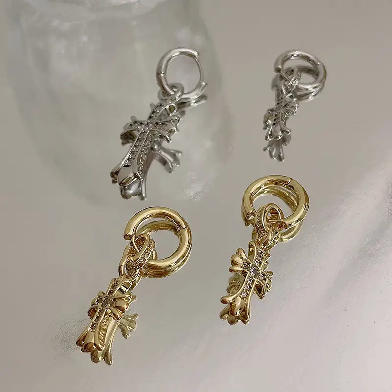 Cross Earrings Light Luxury Asymmetric Punk Style - Image 5