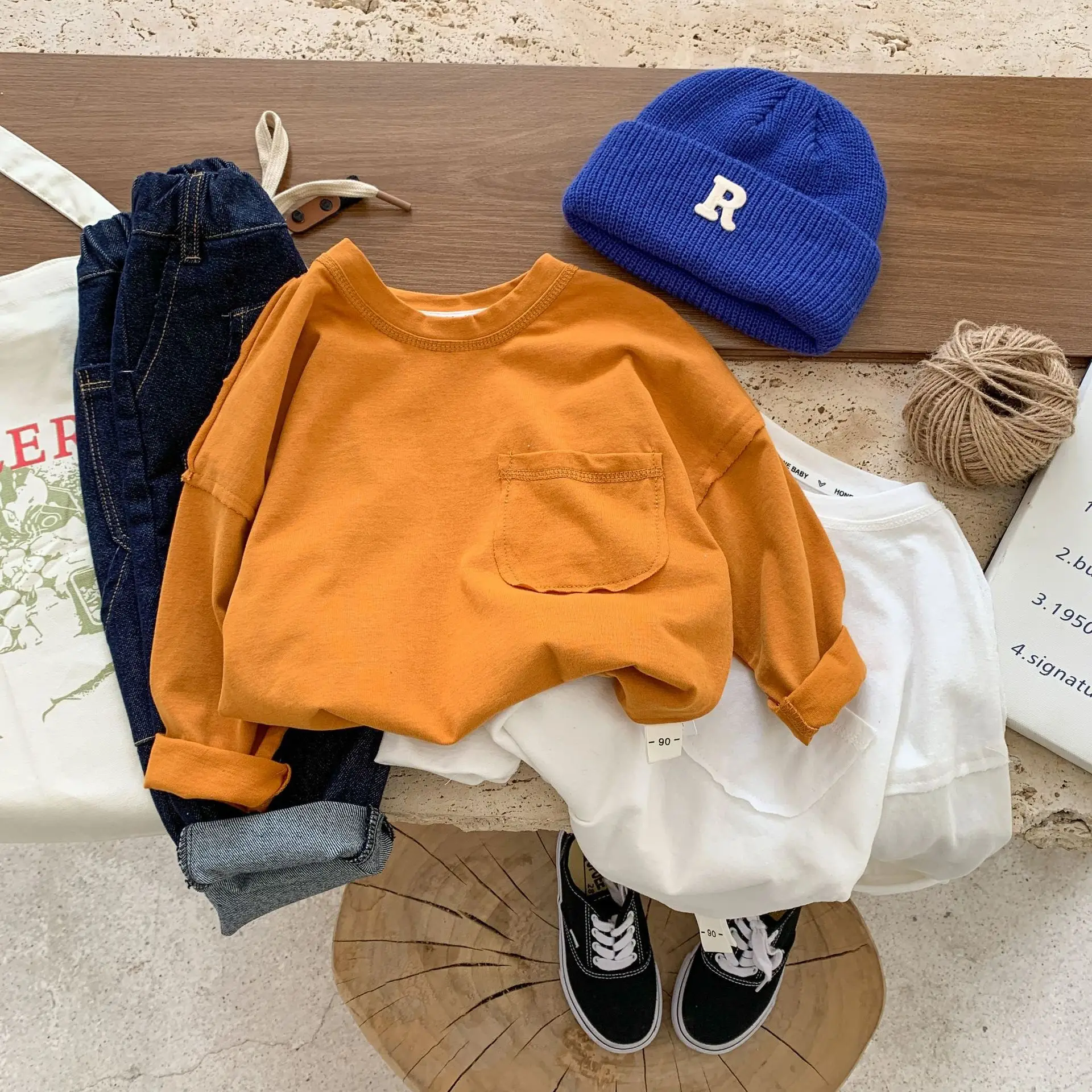 Kids Korean Style Orange T-Shirt Set with Cap & Pants