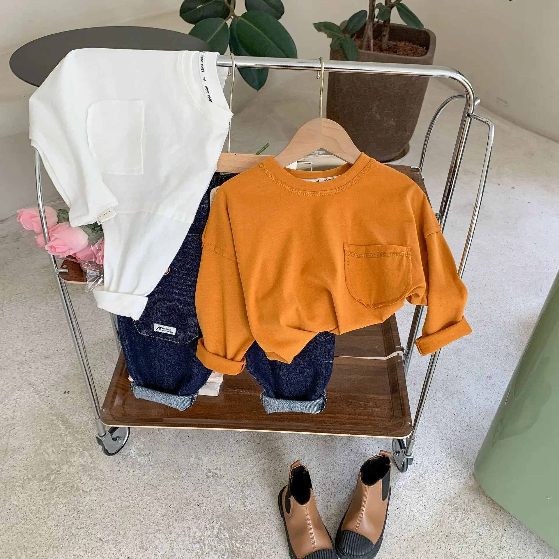 Kids Korean Style Orange T-Shirt Set with Cap & Pants
