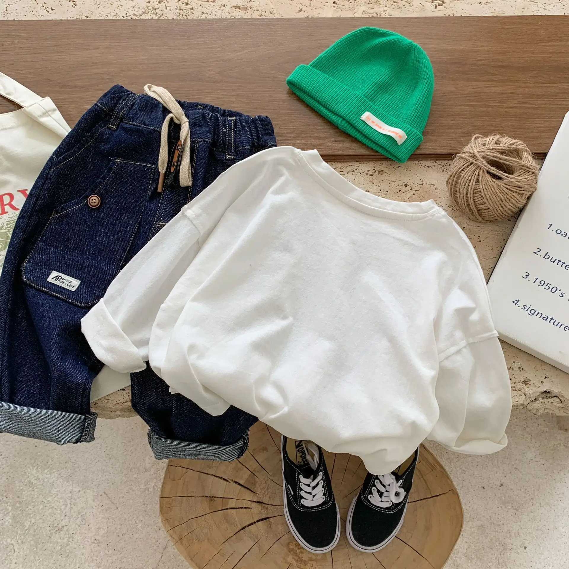 Kids Korean Style Orange T-Shirt Set with Cap & Pants