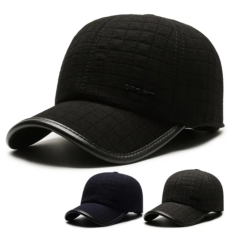 Men's Black Fleece Baseball Cap with Ear Protection