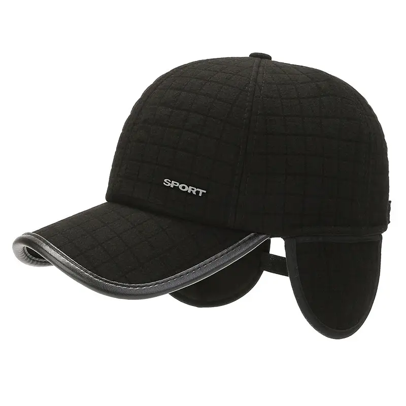 Men's Black Fleece Baseball Cap with Ear Protection