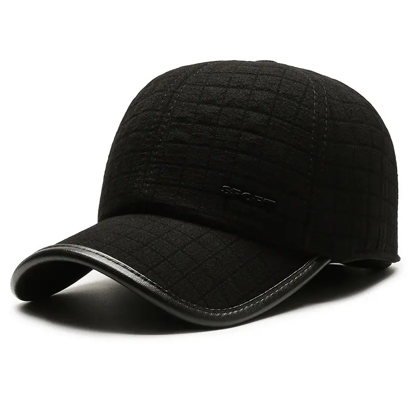 Men's Black Fleece Baseball Cap with Ear Protection