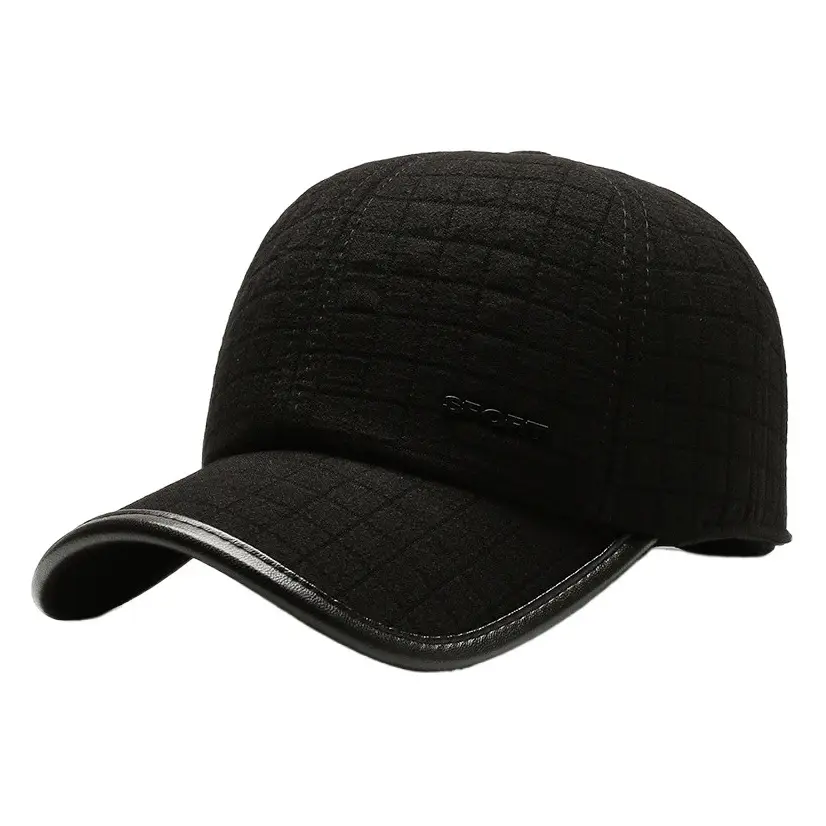 Men's Black Fleece Baseball Cap with Ear Protection