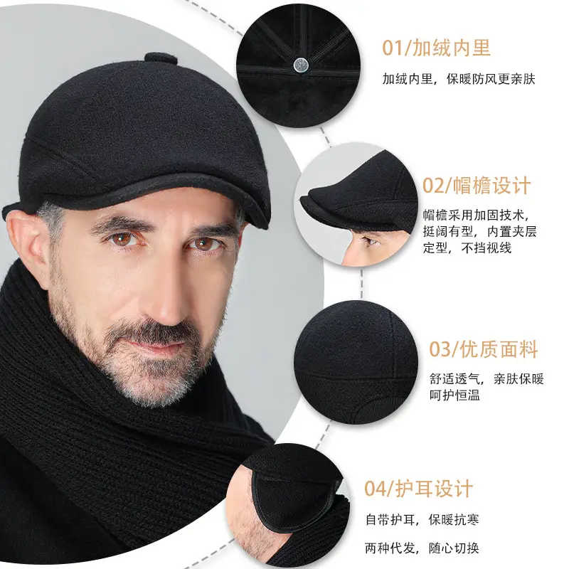 Black Wool Ear Melt Hat for Men Winter Warmth - Image 5