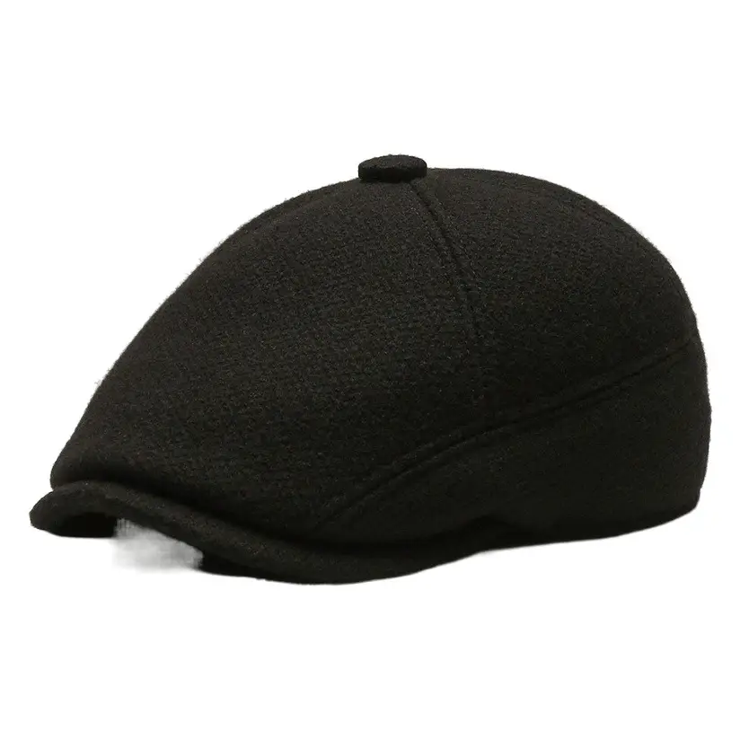 Black Wool Ear Melt Hat for Men Winter Warmth