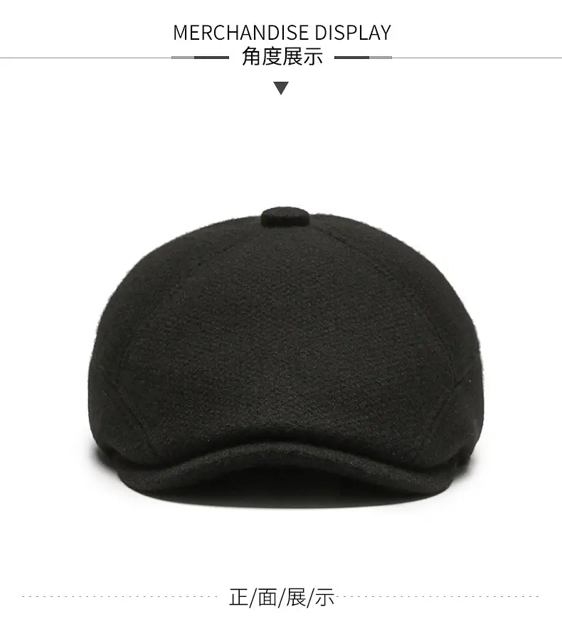 Black Wool Ear Melt Hat for Men Winter Warmth — feature 5