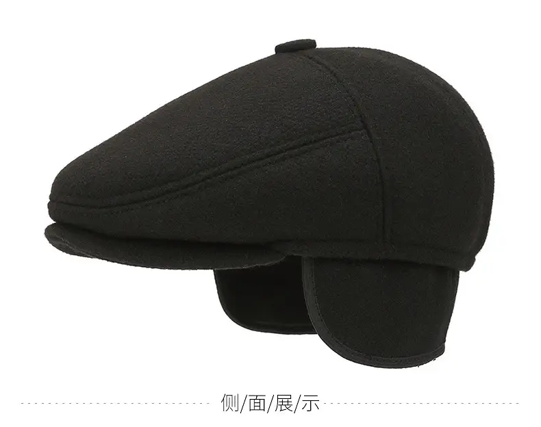 Black Wool Ear Melt Hat for Men Winter Warmth — feature 7