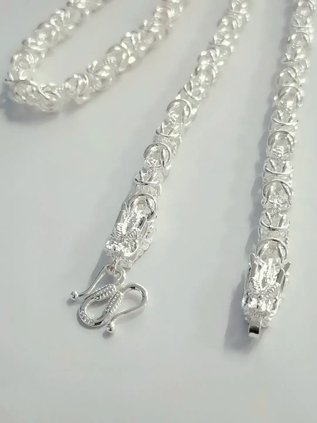 Silver Plated Double Dragon Necklace for Men - Image 3