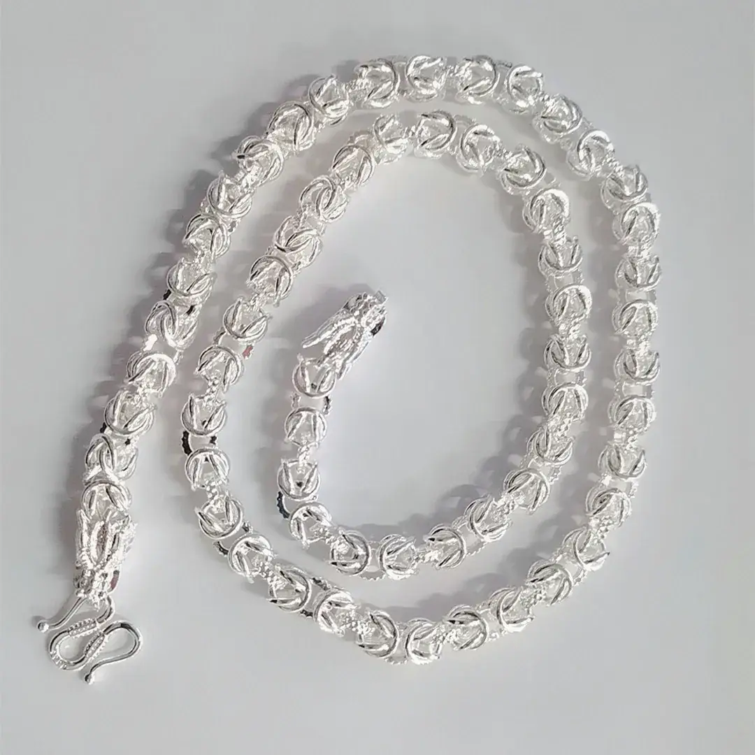 Silver Plated Double Dragon Necklace for Men - Image 4