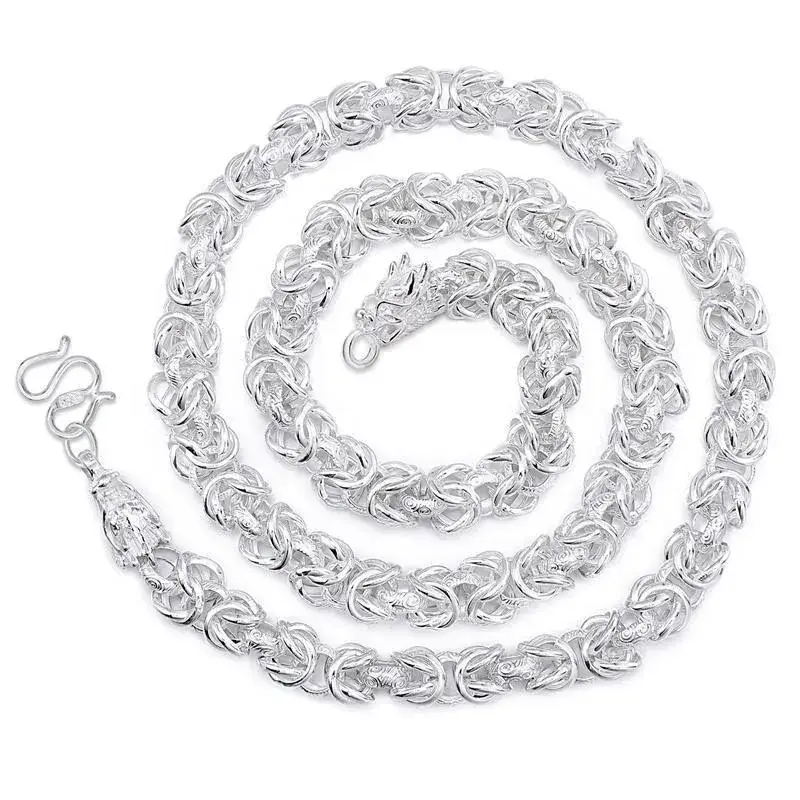Silver Plated Double Dragon Necklace for Men - Image 5