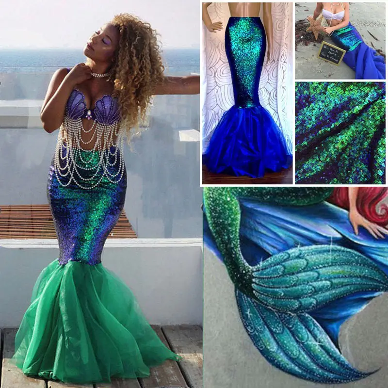 Halloween Mermaid Fishtail Costume Blue Green