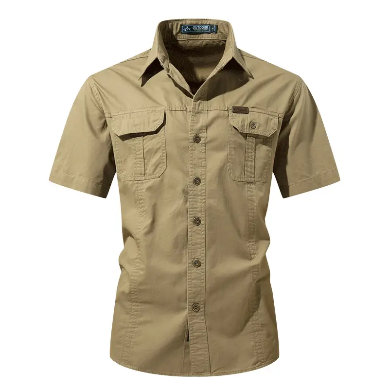 Men Cotton Military Style Light Grey Shirt