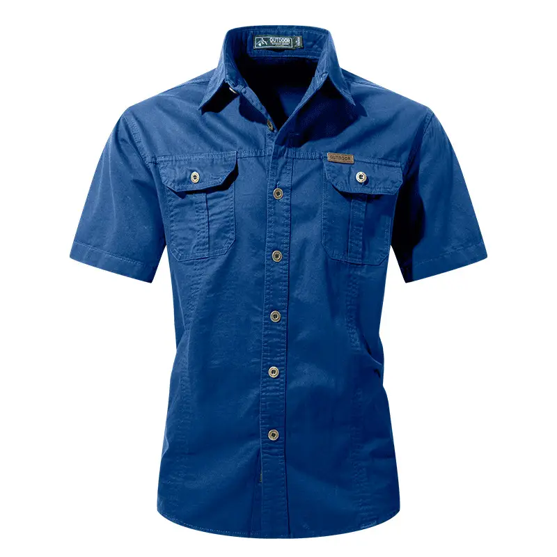 Men Cotton Military Style Light Grey Shirt