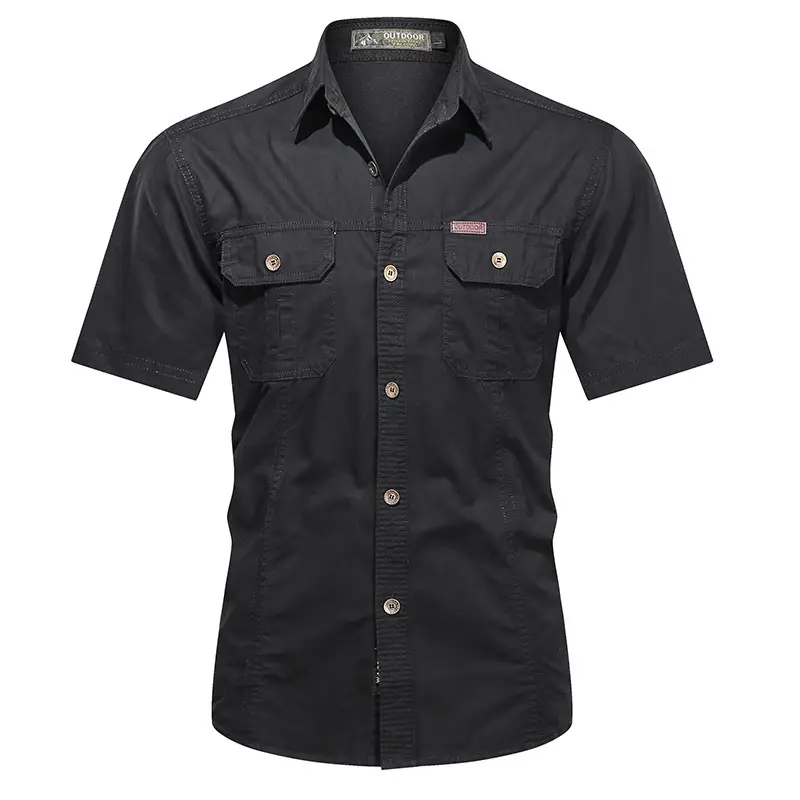 Men Cotton Military Style Light Grey Shirt