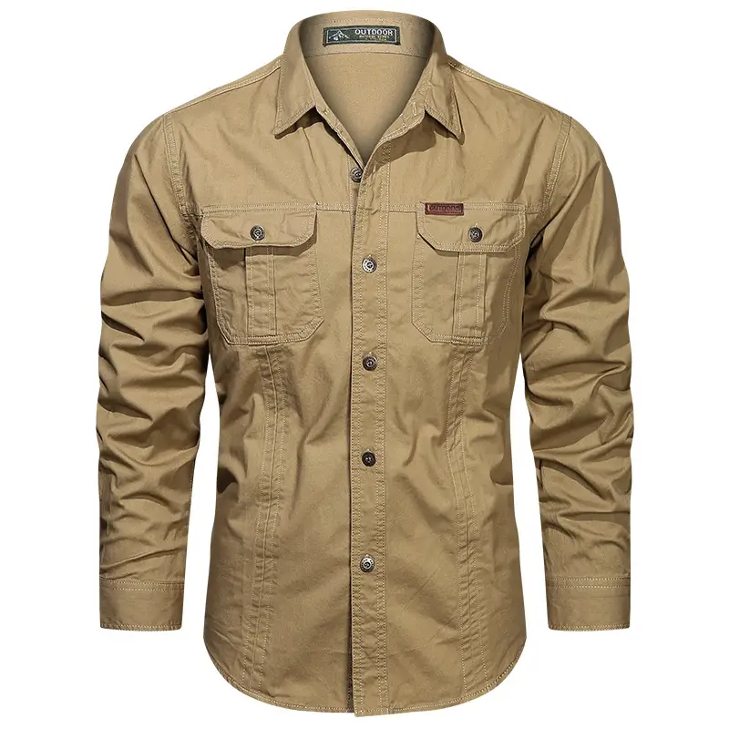 Men Cotton Military Style Light Grey Shirt