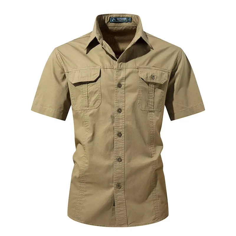 Men Cotton Military Style Light Grey Shirt