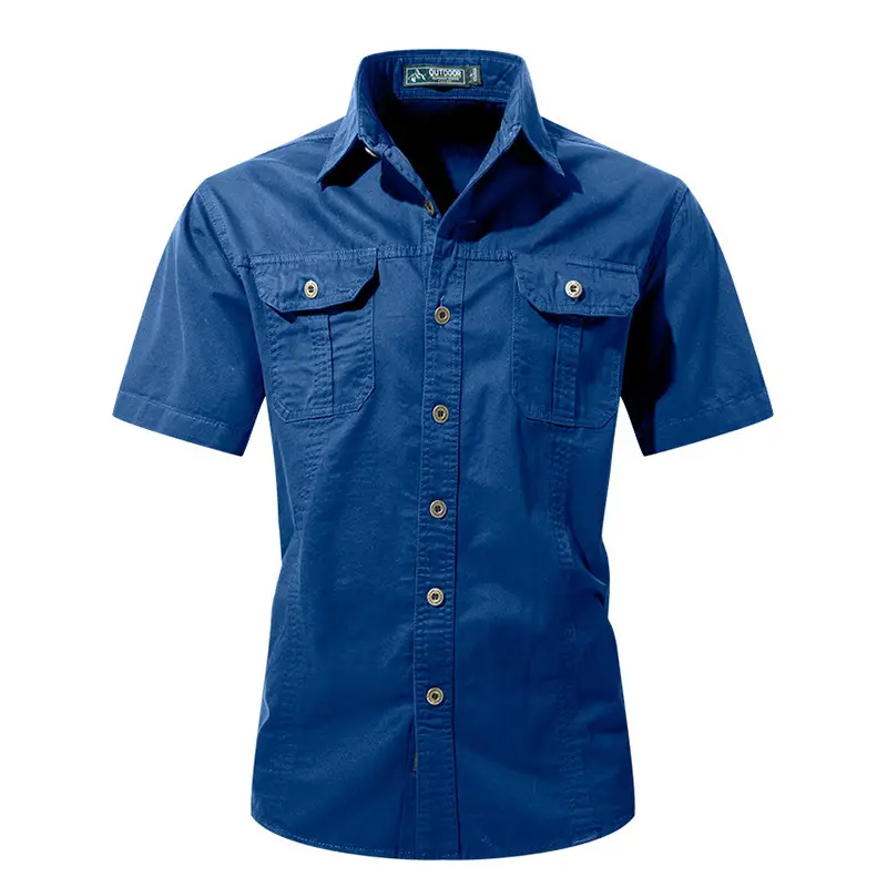 Men Cotton Military Style Light Grey Shirt