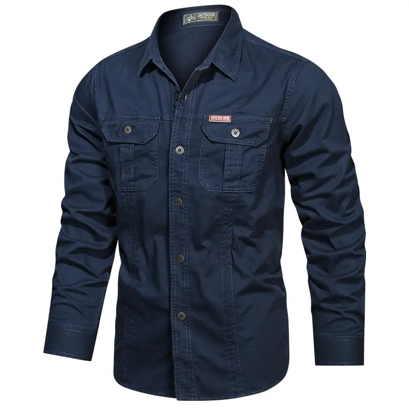 Men Cotton Military Style Light Grey Shirt