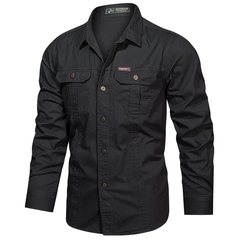 Men Cotton Military Style Light Grey Shirt