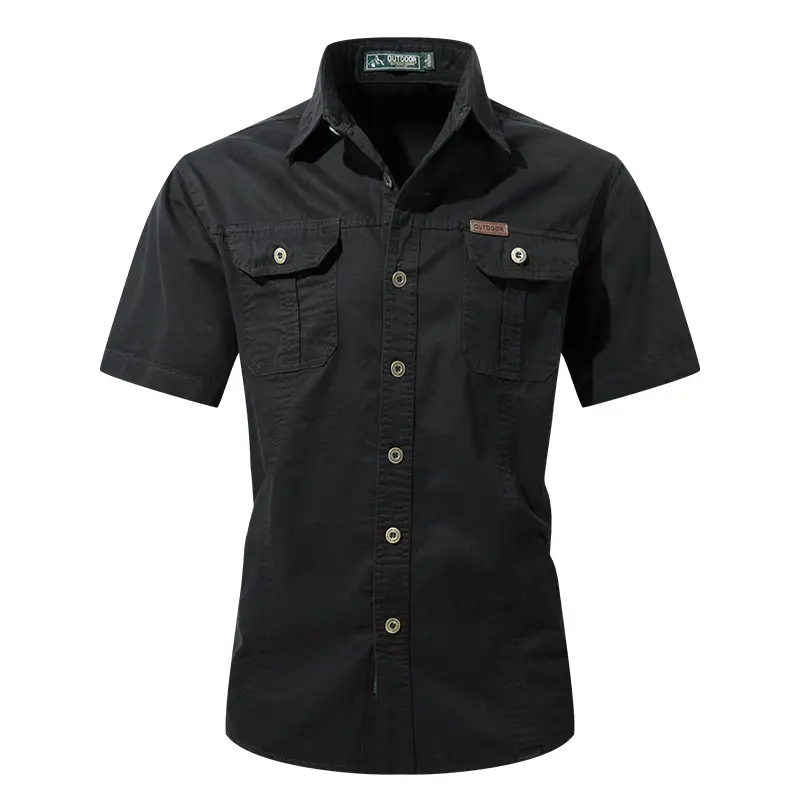 Men Cotton Military Style Light Grey Shirt