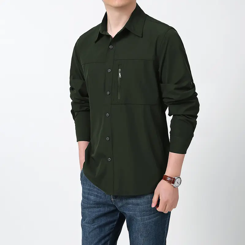 Men Cotton Military Style Light Grey Shirt