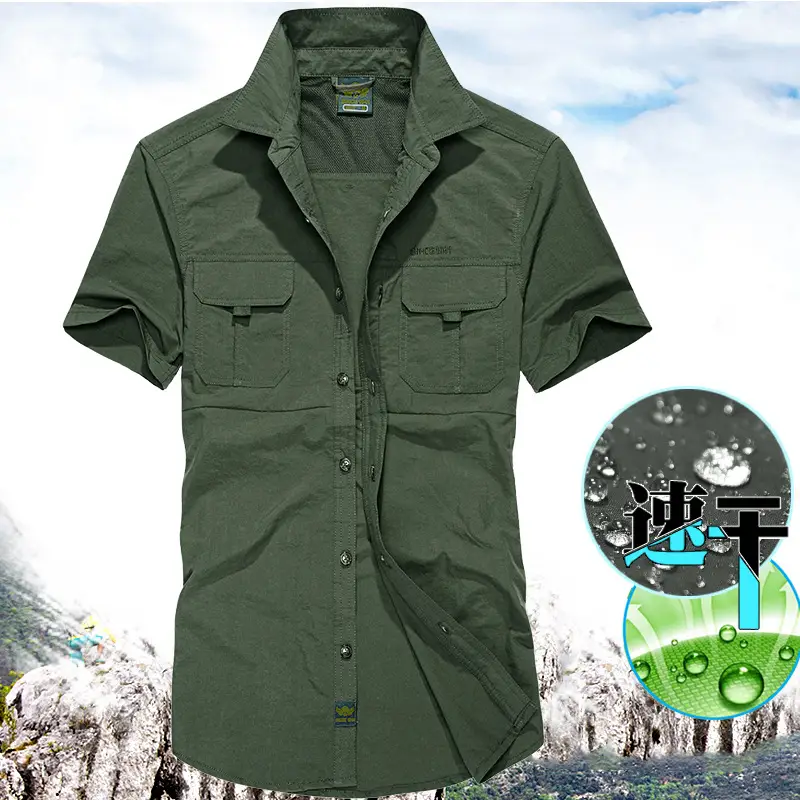 Men Cotton Military Style Light Grey Shirt