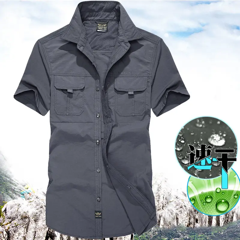 Men Cotton Military Style Light Grey Shirt