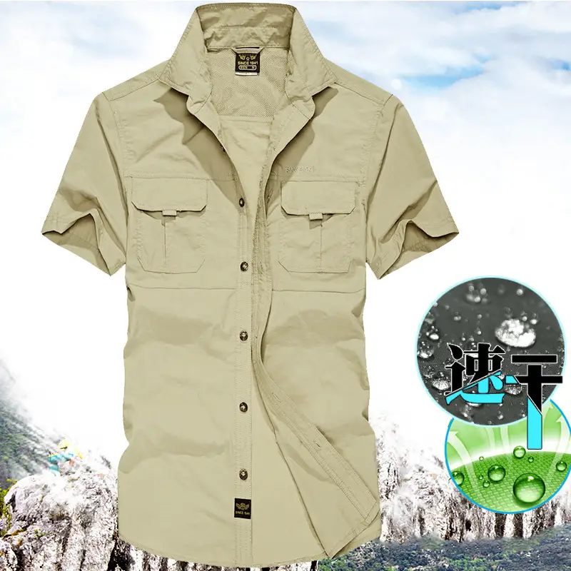 Men Cotton Military Style Light Grey Shirt