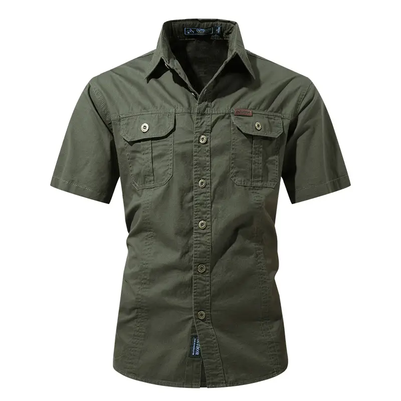 Men Cotton Military Style Light Grey Shirt