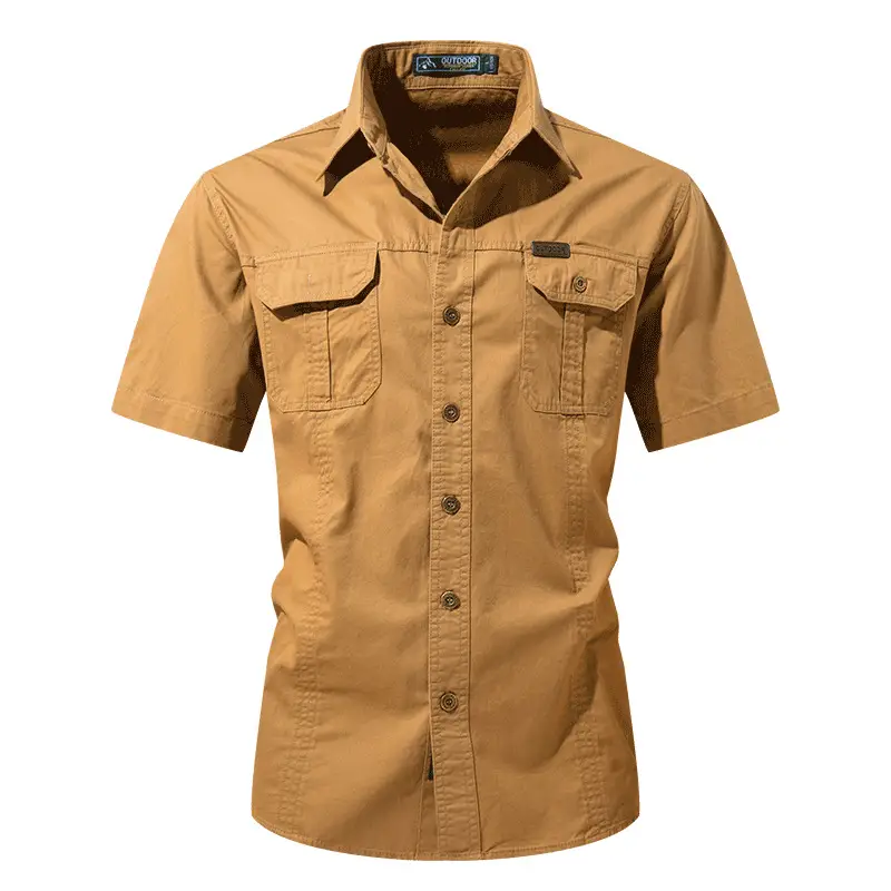 Men Cotton Military Style Light Grey Shirt