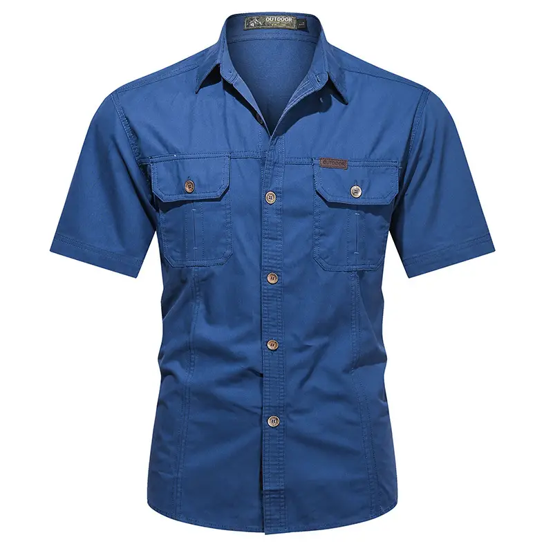 Men Cotton Military Style Light Grey Shirt