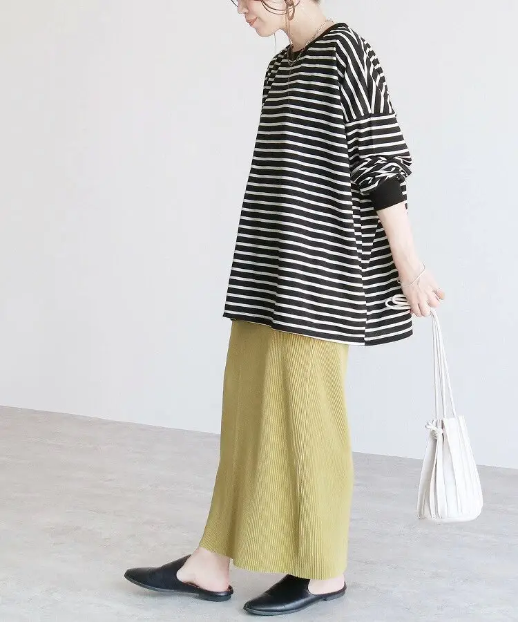 Women Striped Oversized Sweatshirt Black White Loose Cotton — feature 23