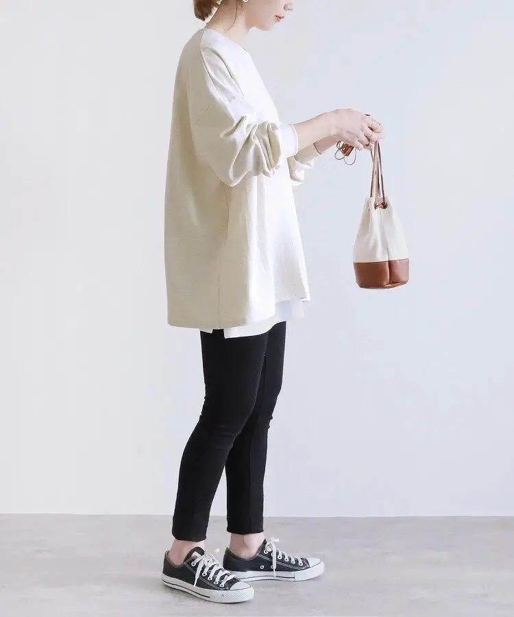 Women Striped Oversized Sweatshirt Black White Loose Cotton — feature 29