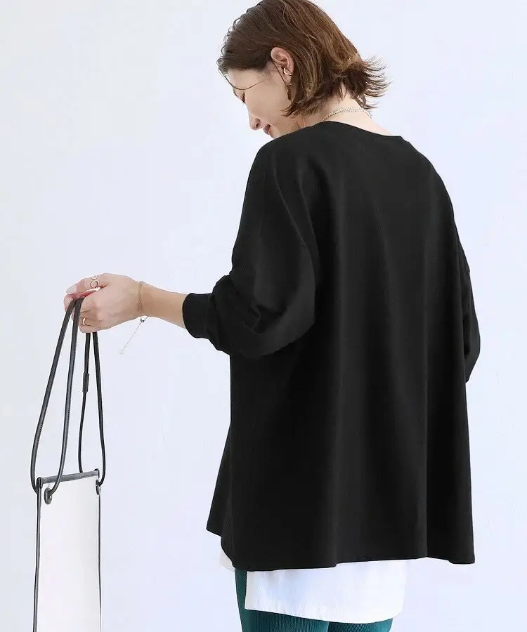 Women Striped Oversized Sweatshirt Black White Loose Cotton — feature 32