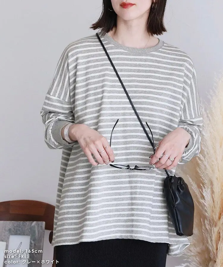 Women Striped Oversized Sweatshirt Black White Loose Cotton - Image 10