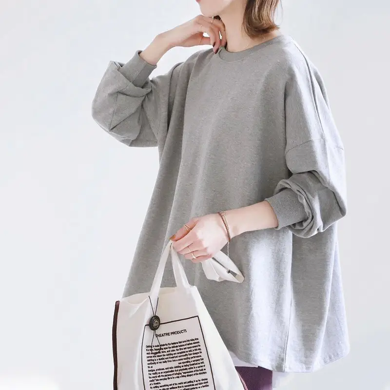 Women Striped Oversized Sweatshirt Black White Loose Cotton - Image 2