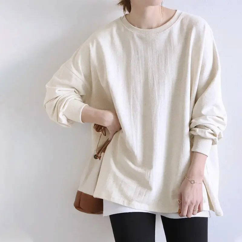 Women Striped Oversized Sweatshirt Black White Loose Cotton - Image 4