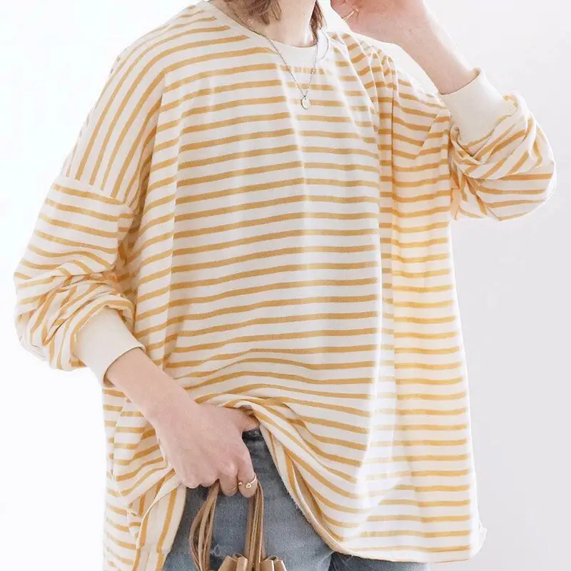 Women Striped Oversized Sweatshirt Black White Loose Cotton - Image 8