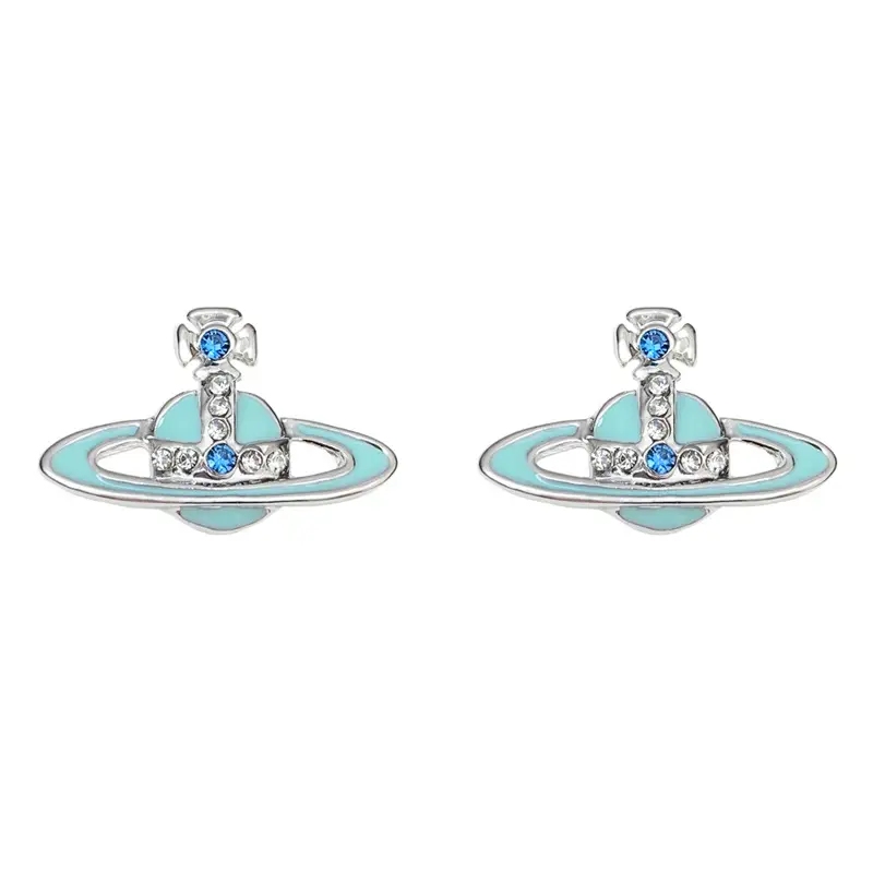 Women's Saturn Enamel Earrings Silver Pin - Image 6